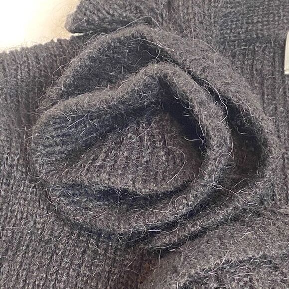 Soft Surroundings black alpaca blend rosette cardigan sweater size M - Picture 13 of 16
